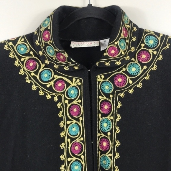 Vintage Passports Boho Wool Embroidered Coat Size M - Picture 7 of 14